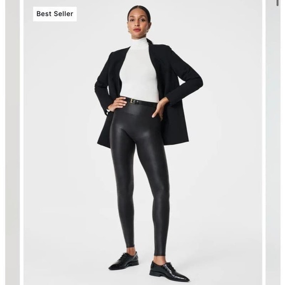 Spanx Faux Leather Black Leggings Size Small - Picture 1 of 8